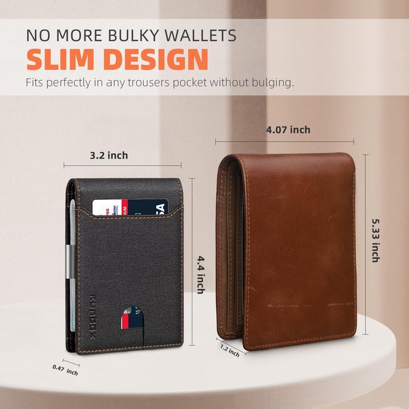 RUNBOX Money Clip Wallets for Men,Slim Leather Mens Bifold Wallet,RFID Blocking Front Pocket Wallet,Thin Credit Card Holder with Gift Box - Image 4